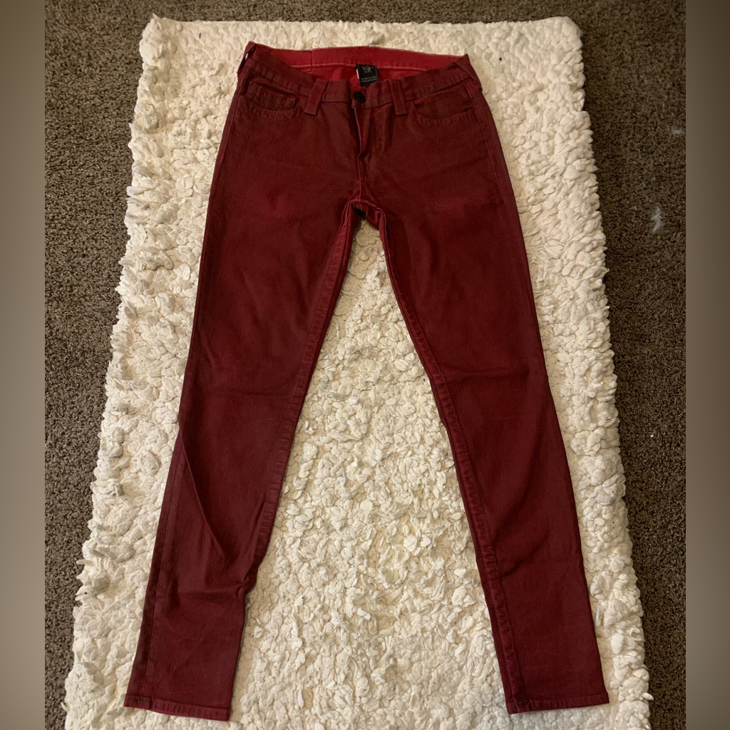 True Religion Halle Crimson Red Maroon Wine Coated Super Skinny Jeans Womens 30